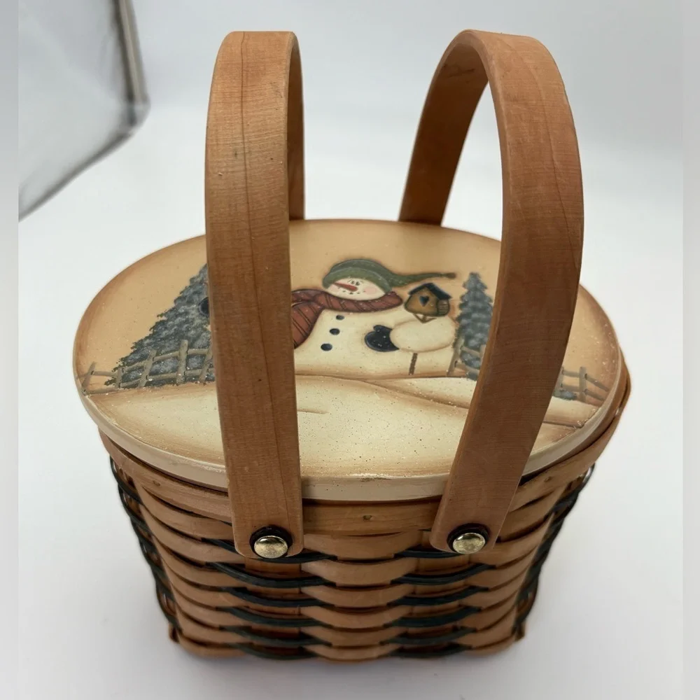Vintage Snowman Decorative Woven Basket